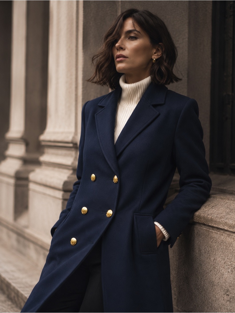 Banana Republic Double Breasted Military Coat Women M Navy Nautical Crest Blazer